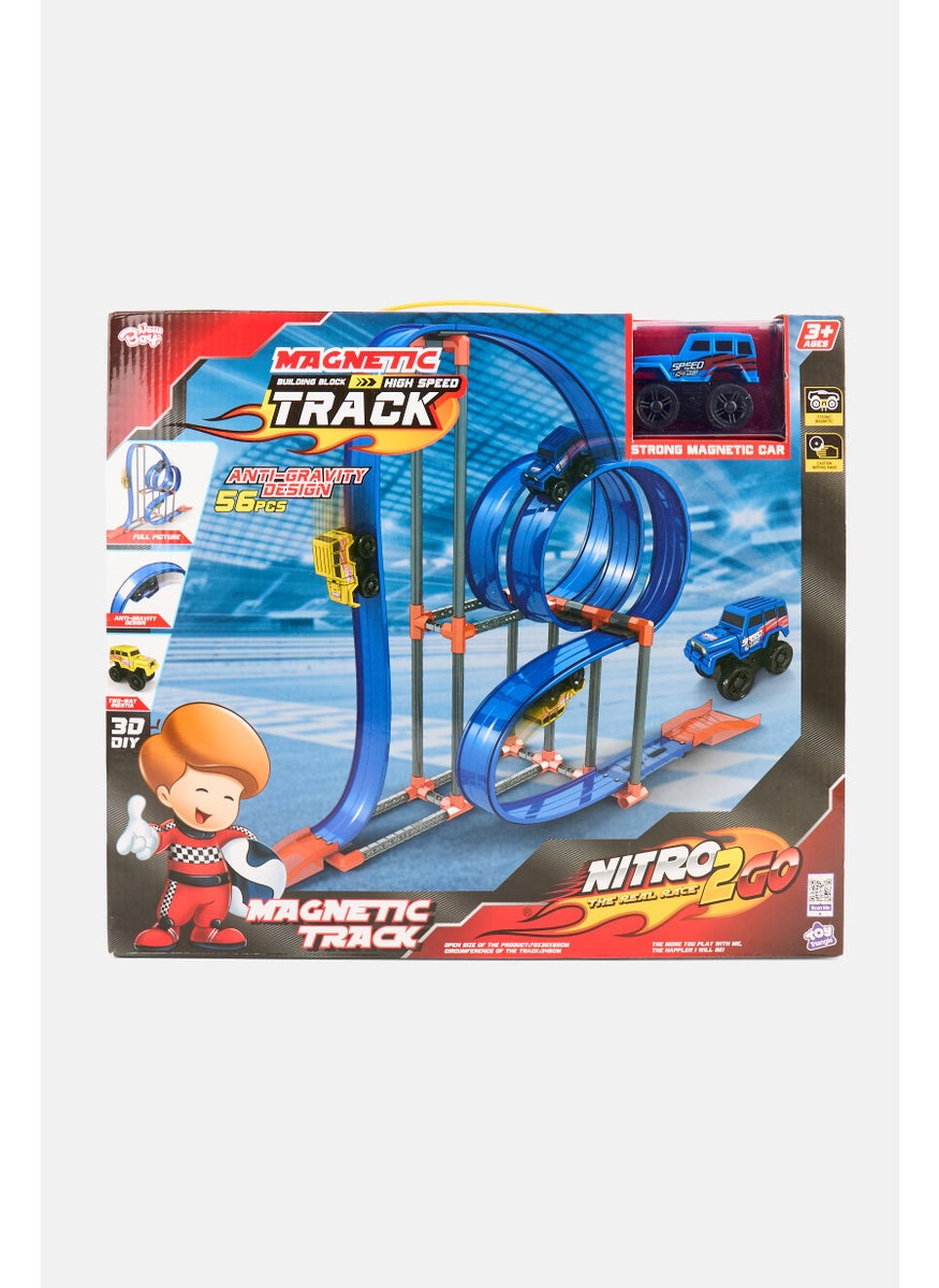 New Boy 56 Pieces Nitro2Go Magnetic Track High-Speed Racing Set, Blue  - Image 1