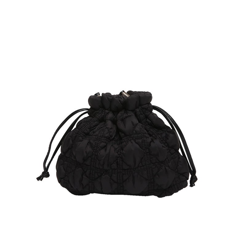 Simple Rhomboid Drawstring Wrinkle Bucket Bag Women'S Nylon Cloud Shoulder Crossbody Bag Lightweight Dumpling Bag - Image 1