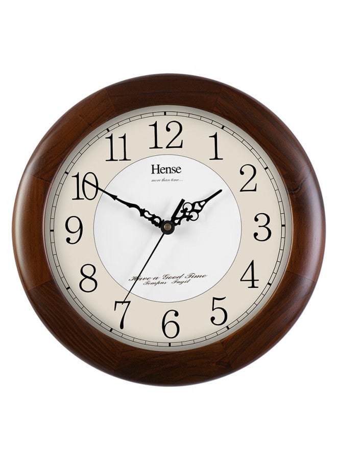 Hense Living Room Fashion Simple Clock Solid Wood Wall Clock Round Household Quartz Clock Hw13a 32cm - Image 1