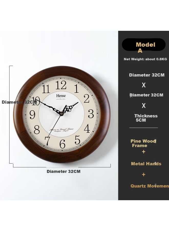 Hense Living Room Fashion Simple Clock Solid Wood Wall Clock Round Household Quartz Clock Hw13a 32cm - Image 3