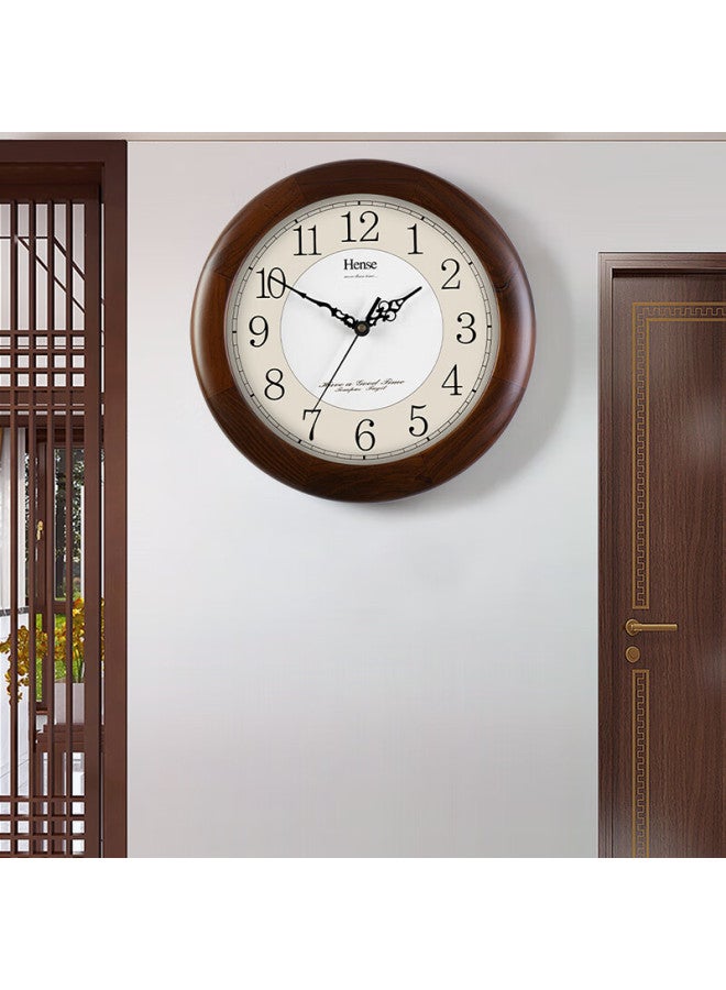 Hense Living Room Fashion Simple Clock Solid Wood Wall Clock Round Household Quartz Clock Hw13a 32cm - Image 2