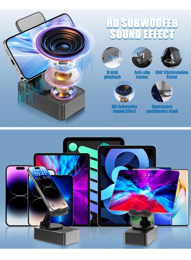 Induction speaker, 4-in-1 mobile phone holder with wireless Bluetooth speaker, high-definition surround sound and LED color-changing lights, 360° foldable design suitable for iPhone/Android/tablet–suitable for home, office or outdoor use, it is a great gift for boys and girls - Image 4