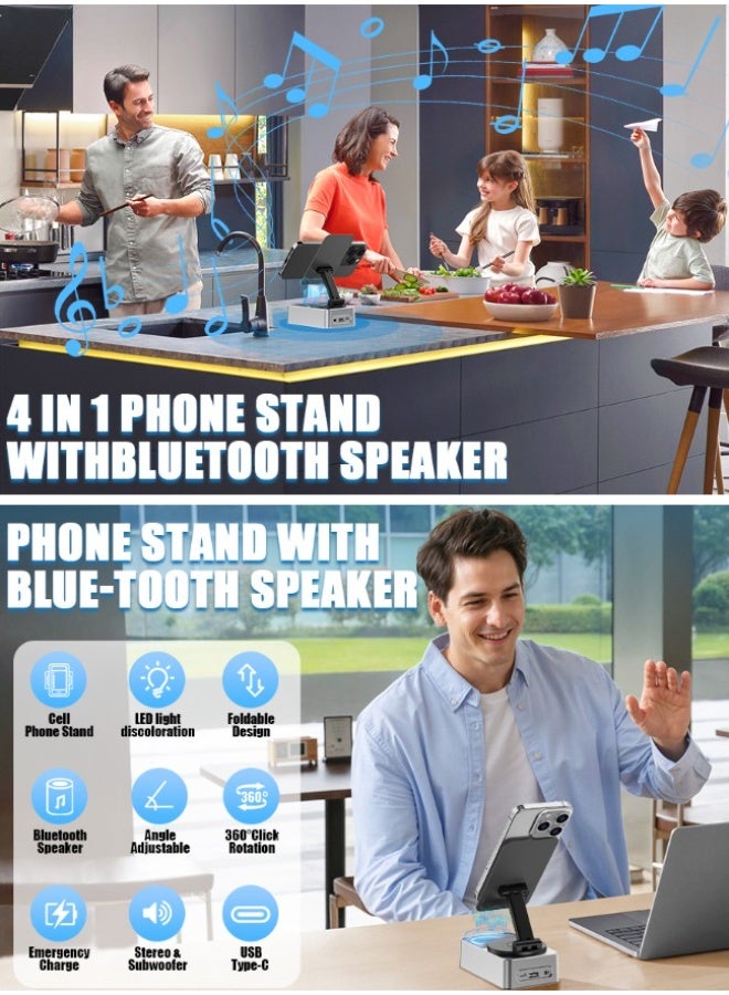 Induction speaker, 4-in-1 mobile phone holder with wireless Bluetooth speaker, high-definition surround sound and LED color-changing lights, 360° foldable design suitable for iPhone/Android/tablet–suitable for home, office or outdoor use, it is a great gift for boys and girls - Image 3