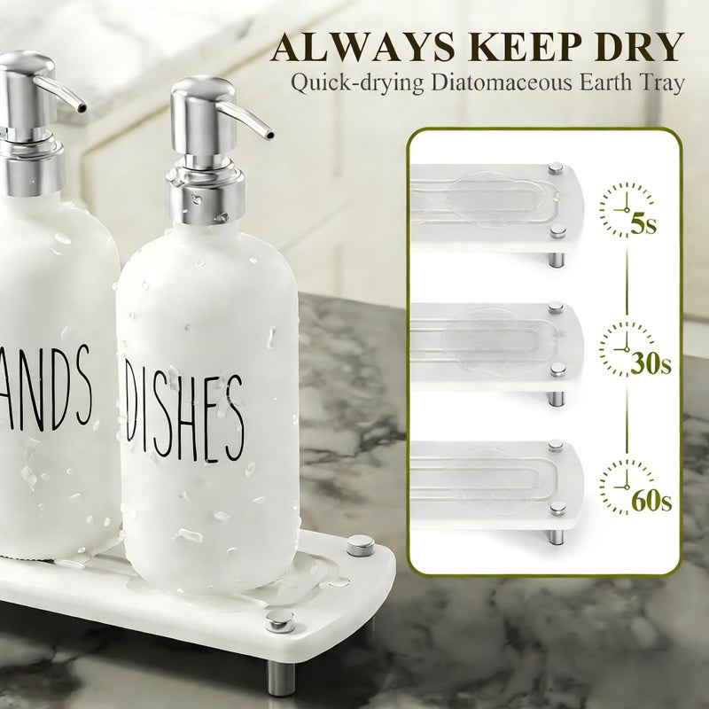 Cisily Kitchen Soap Dispenser Set Comes with Ceramics Sponge Holder, Silver Pumps, and Instant Dry Tray, Hand and Dish Soap Dispenser Set Suitable for Black and Silver Kitchen Decor and Accessories - Image 2