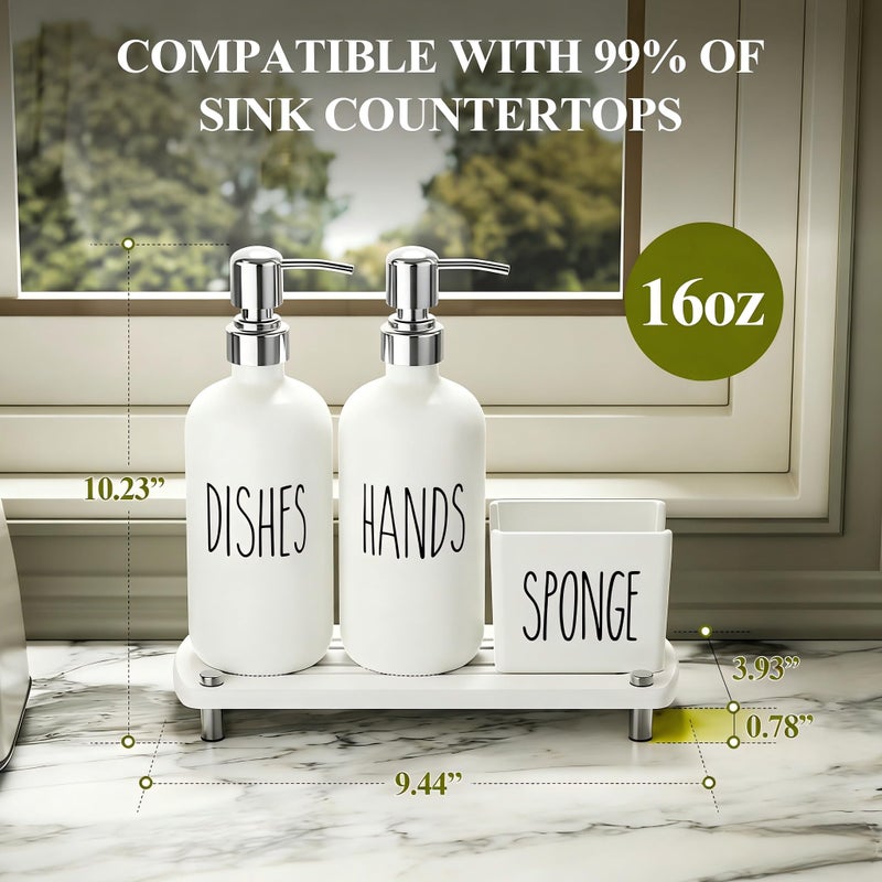 Cisily Kitchen Soap Dispenser Set Comes with Ceramics Sponge Holder, Silver Pumps, and Instant Dry Tray, Hand and Dish Soap Dispenser Set Suitable for Black and Silver Kitchen Decor and Accessories - Image 3