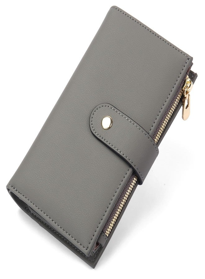 yiijay Women's Wallet RFID Blocking Leather Trifold Clutch Wallet Credit Card Holder Ladies Travel Wallet Purse with Pen Holder - Image 1