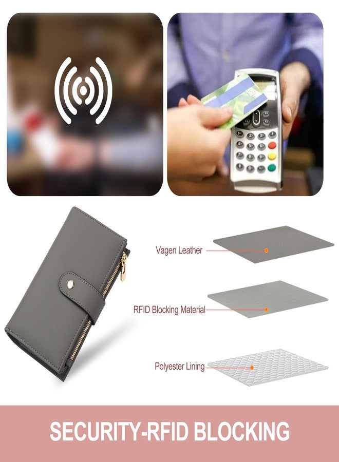 yiijay Women's Wallet RFID Blocking Leather Trifold Clutch Wallet Credit Card Holder Ladies Travel Wallet Purse with Pen Holder - Image 5