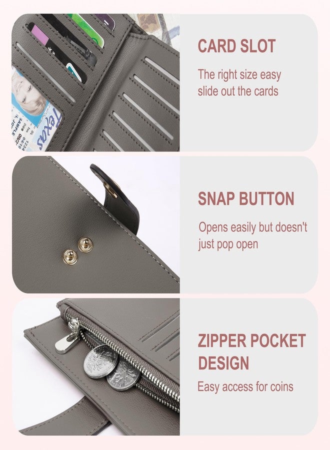 yiijay Women's Wallet RFID Blocking Leather Trifold Clutch Wallet Credit Card Holder Ladies Travel Wallet Purse with Pen Holder - Image 3