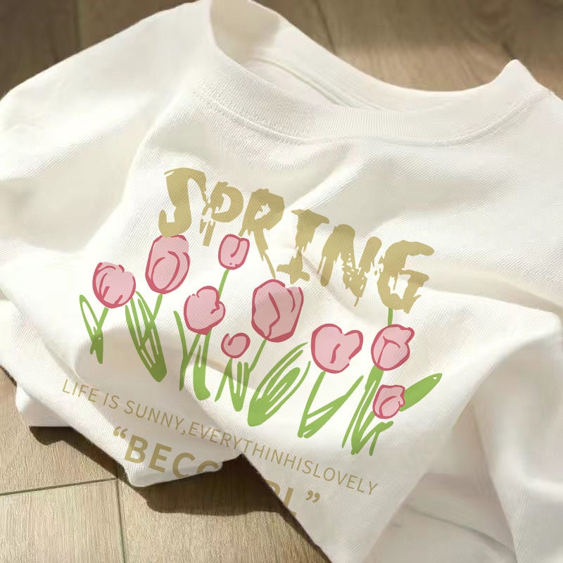 Factory wholesale short sleeve cherry balls printed clothes T-shirt trendy thin fashion Korean short sleeve T-shirt - Image 5
