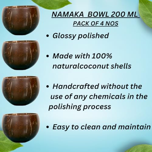 NAMAKA Pack of 4 Nos 250 to 300 ml Coconut Shell Bowls - Glossy & Polished, Flat-Bottomed for Stability, Eco-Friendly &Durable, Ideal for Ice Cream, Snacks, Soup, Hot & Cold Beverages. - Image 5