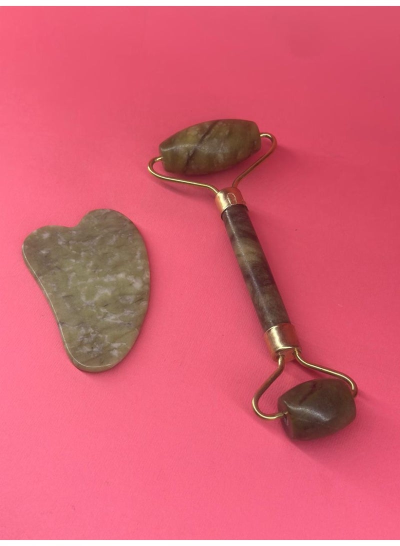 مجموعة أدوات غوا شا الطبيعية المضادة للشيخوخة للوجه، بكرة اليشم الأخضر لتدليك الوجه والرقبة - Image 2