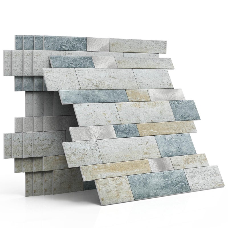M MOFIT MOFIT Backsplash Tile for Kitchen Peel and Stick Stone Matte Finish,Bathroom Tiles Stickers 3D Wall Panel Linear Mosaic Marble Backsplash Waterproof(10sheets,Blue Green Gray) - Image 1