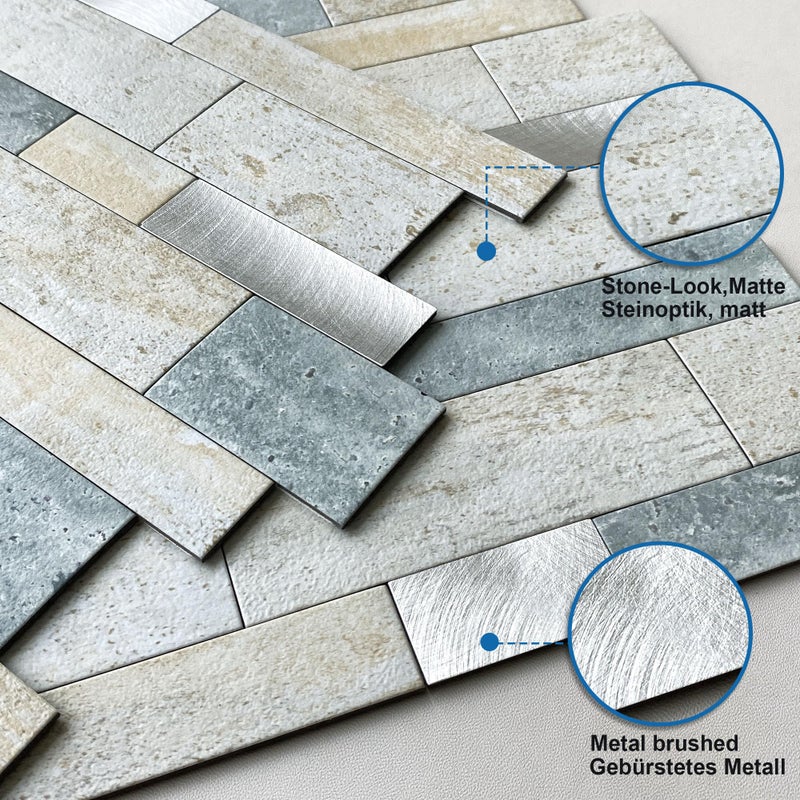 M MOFIT MOFIT Backsplash Tile for Kitchen Peel and Stick Stone Matte Finish,Bathroom Tiles Stickers 3D Wall Panel Linear Mosaic Marble Backsplash Waterproof(10sheets,Blue Green Gray) - Image 2