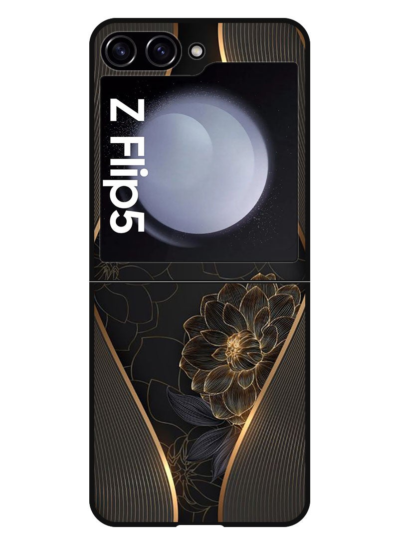 Theodor Protective Case Anti Scratch Shock Proof Bumper Cover For Samsung Galaxy Z Flip 5 Gold flower - Image 1