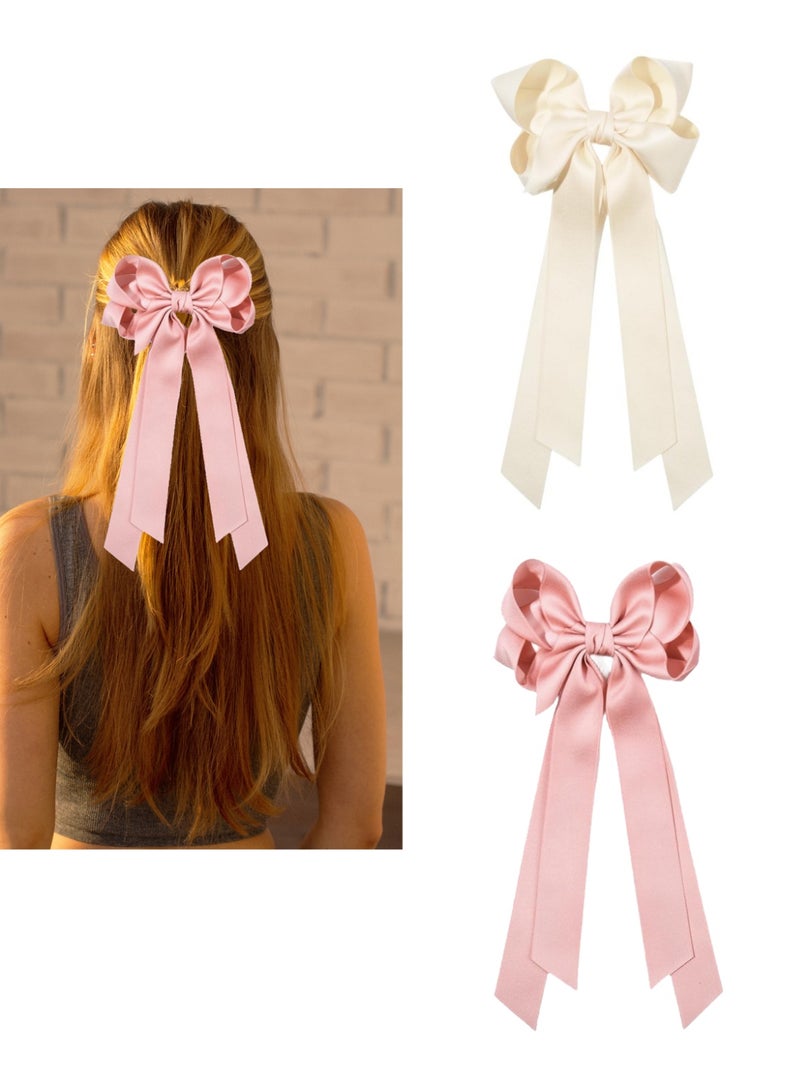 2Pcs Big Bow Hair Clips Knotted Bowknot Spring Snap Barrettes Hair Clips with Long Ribbon for Women Girls - Image 1