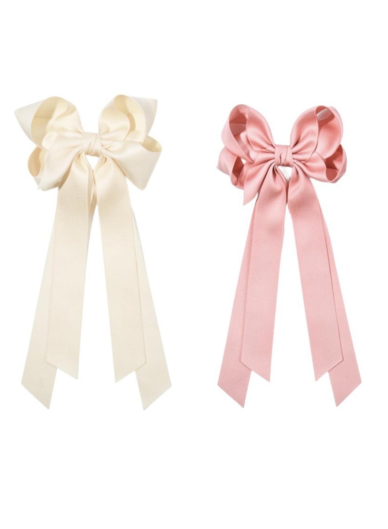 2Pcs Big Bow Hair Clips Knotted Bowknot Spring Snap Barrettes Hair Clips with Long Ribbon for Women Girls - Image 3