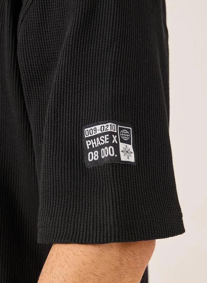 Styli Waffle Knit Oversized T-Shirt with Sleeve Badge Detail