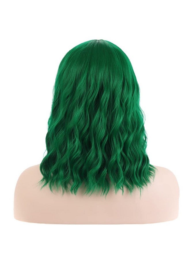RightOn Emerald Green Wig For Women Short Curly Wig Green Bob Wig Beach Wave Wigs Shoulder Length Wig With Wig Cap - Image 5