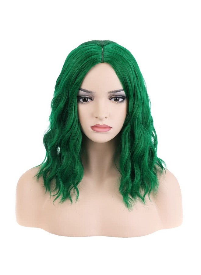 RightOn Emerald Green Wig For Women Short Curly Wig Green Bob Wig Beach Wave Wigs Shoulder Length Wig With Wig Cap - Image 3