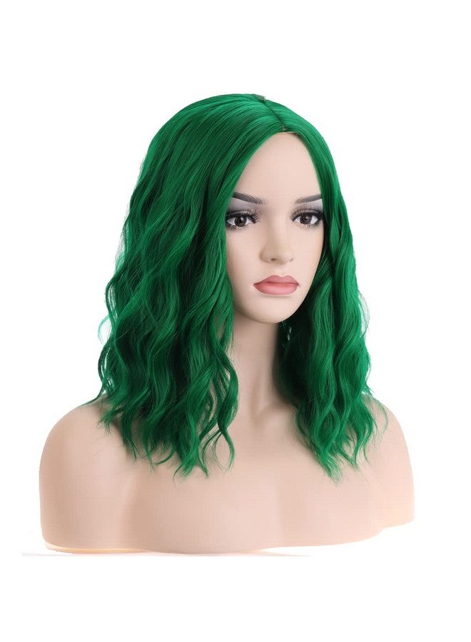 RightOn Emerald Green Wig For Women Short Curly Wig Green Bob Wig Beach Wave Wigs Shoulder Length Wig With Wig Cap - Image 4