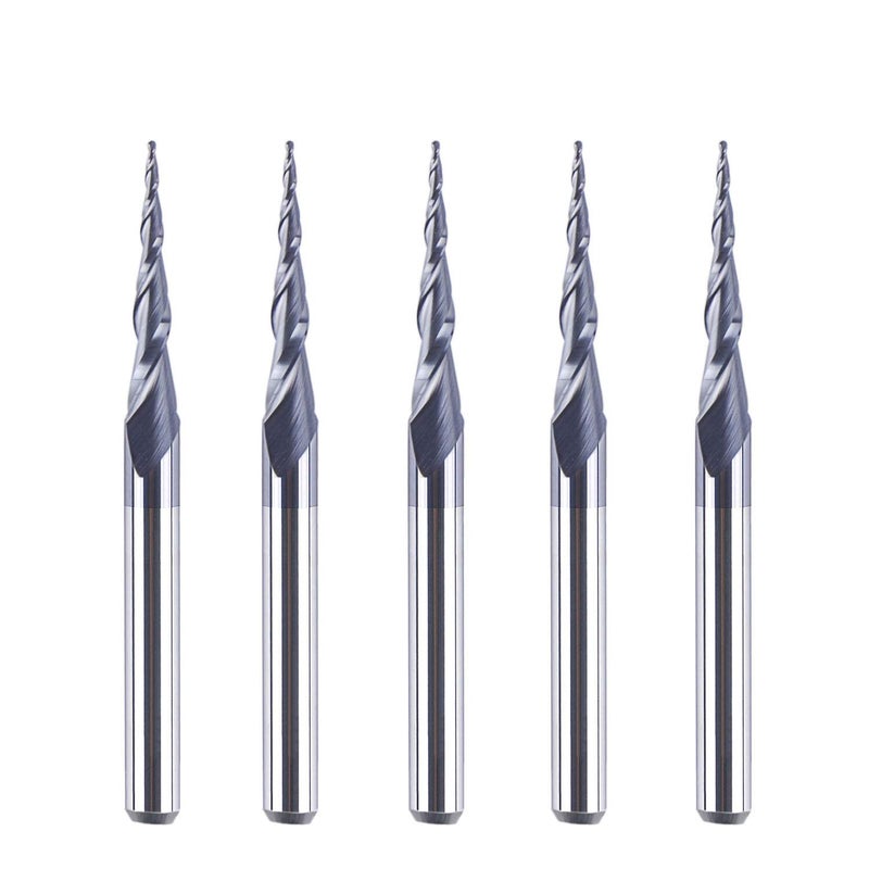 SpeTool 5Pcs Tapered Ball Nose Carving End Mill 1/8 inch Shank 0.25MM Radius (0.5MM Diameter) Tips 3D Woodworking Tool CNC Router Bits - Image 1