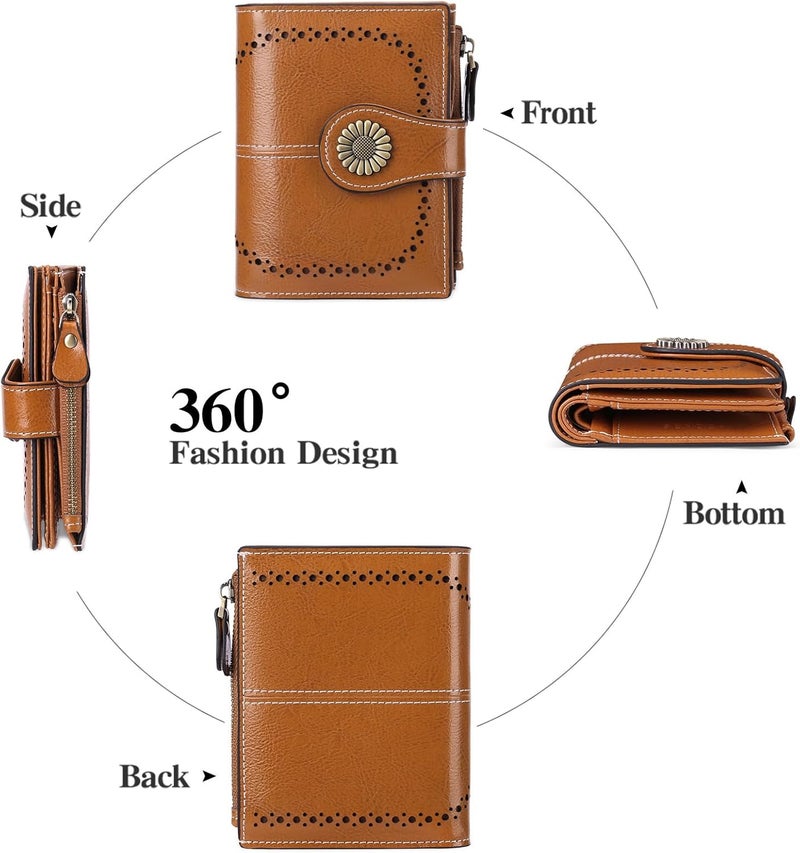 SENDEFN Small Womens Wallet Leather Bifold Card Holder RFID Blocking with Zipper Coin Pocket - Image 4