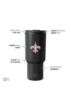 Simple Modern Simple Modern Officially Licensed NFL New Orleans Saints 30 oz Tumbler with Flip Lid and Straws | Insulated Cup Stainless Steel | Gifts for Men Women | Trek Collection | New Orleans Saints  - Image 2