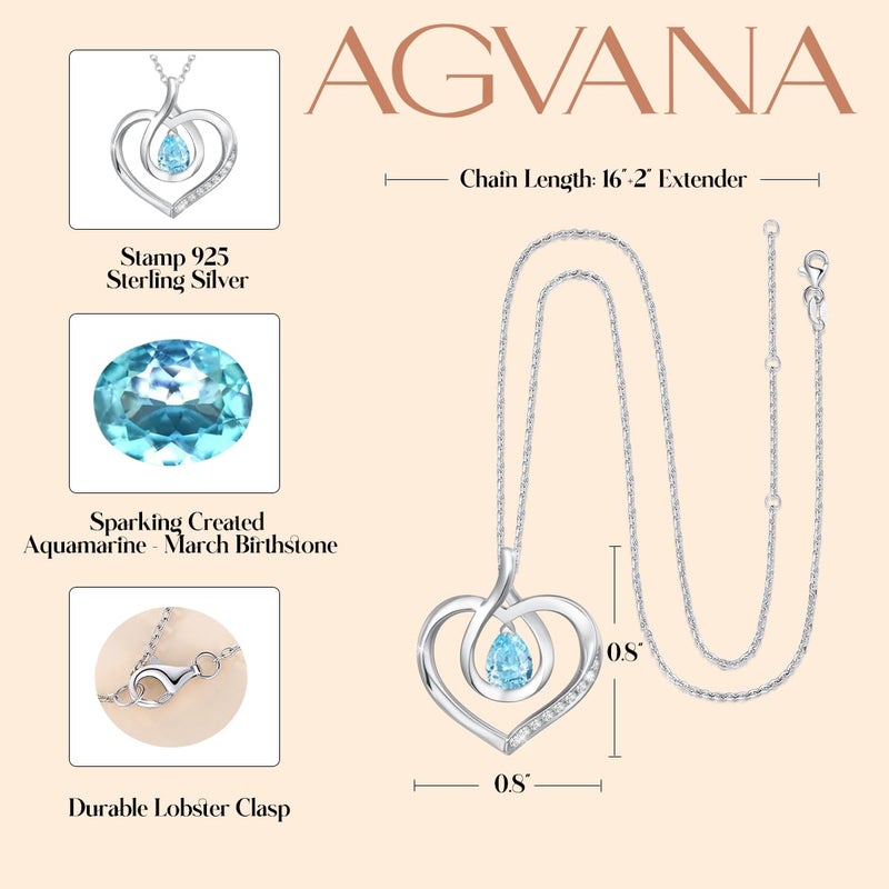 AGVANA March Birthstone Jewelry Aquamarine Necklace for Women Sterling Silver Forever Love Infinity Heart Pendant Necklace Anniversary Birthday Gifts for Women Mom Wife Her - Image 4