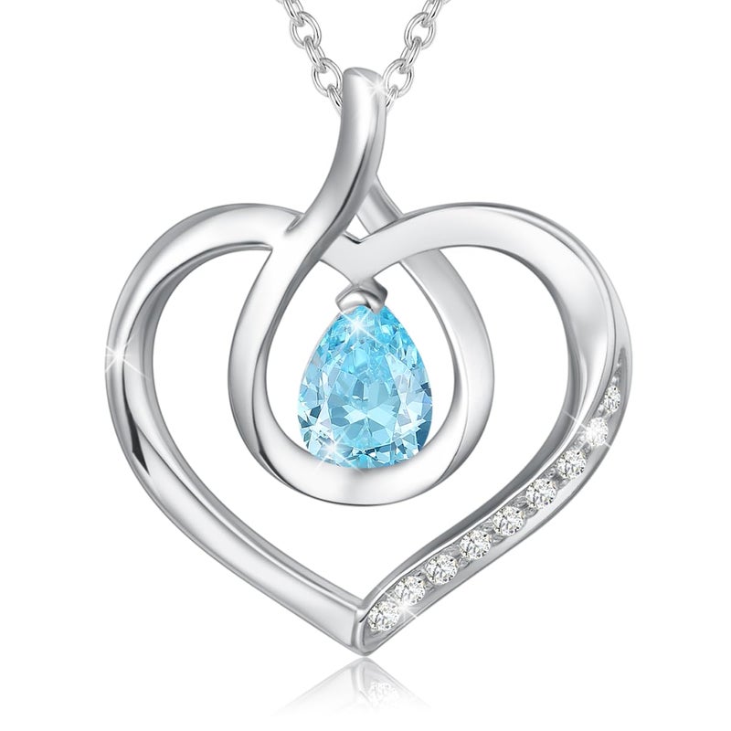 AGVANA March Birthstone Jewelry Aquamarine Necklace for Women Sterling Silver Forever Love Infinity Heart Pendant Necklace Anniversary Birthday Gifts for Women Mom Wife Her - Image 1