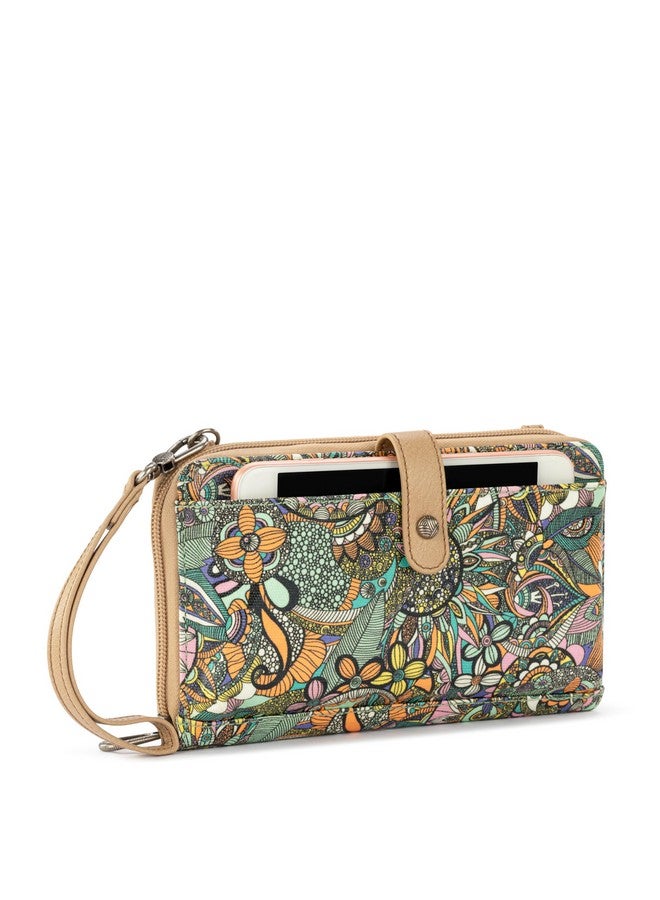 Sakroots Artist Circle Smartphone Crossbody In Coated Canvas Detachable Wristlet Strap Mint Spirit Desert - Image 2
