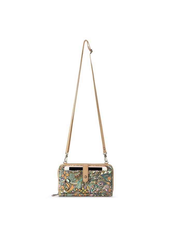 Sakroots Artist Circle Smartphone Crossbody In Coated Canvas Detachable Wristlet Strap Mint Spirit Desert - Image 1