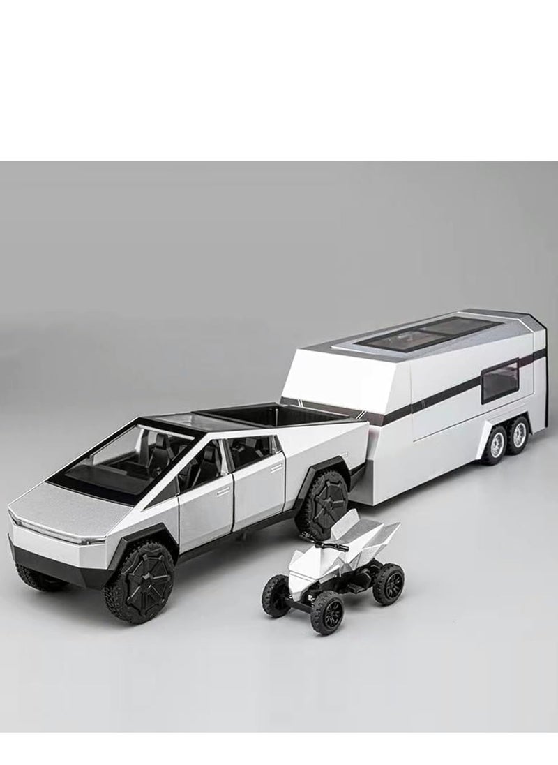 Generic - Boy Toy Tesla Pickup Truck 1:32 Cyber Truck Die-cast Metal Model Car, with Sound and Light, Pull Back, Suitable for Children and Adults and Above as Birthday Gifts (Silver) - Image 1