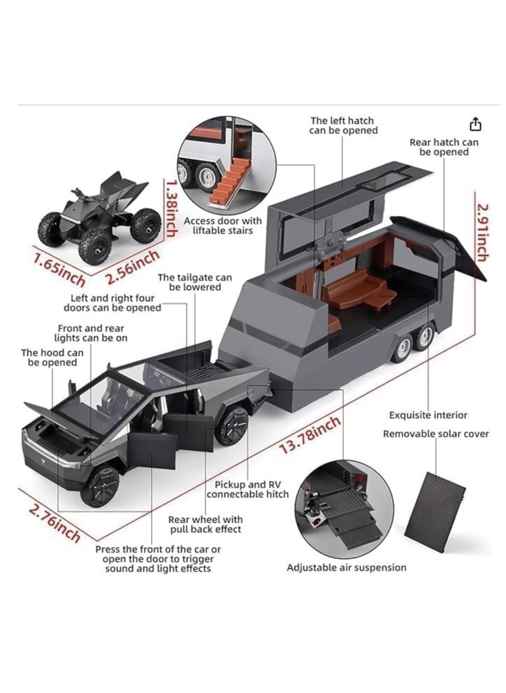 Generic - Boy Toy Tesla Pickup Truck 1:32 Cyber Truck Die-cast Metal Model Car, with Sound and Light, Pull Back, Suitable for Children and Adults and Above as Birthday Gifts (Silver) - Image 1