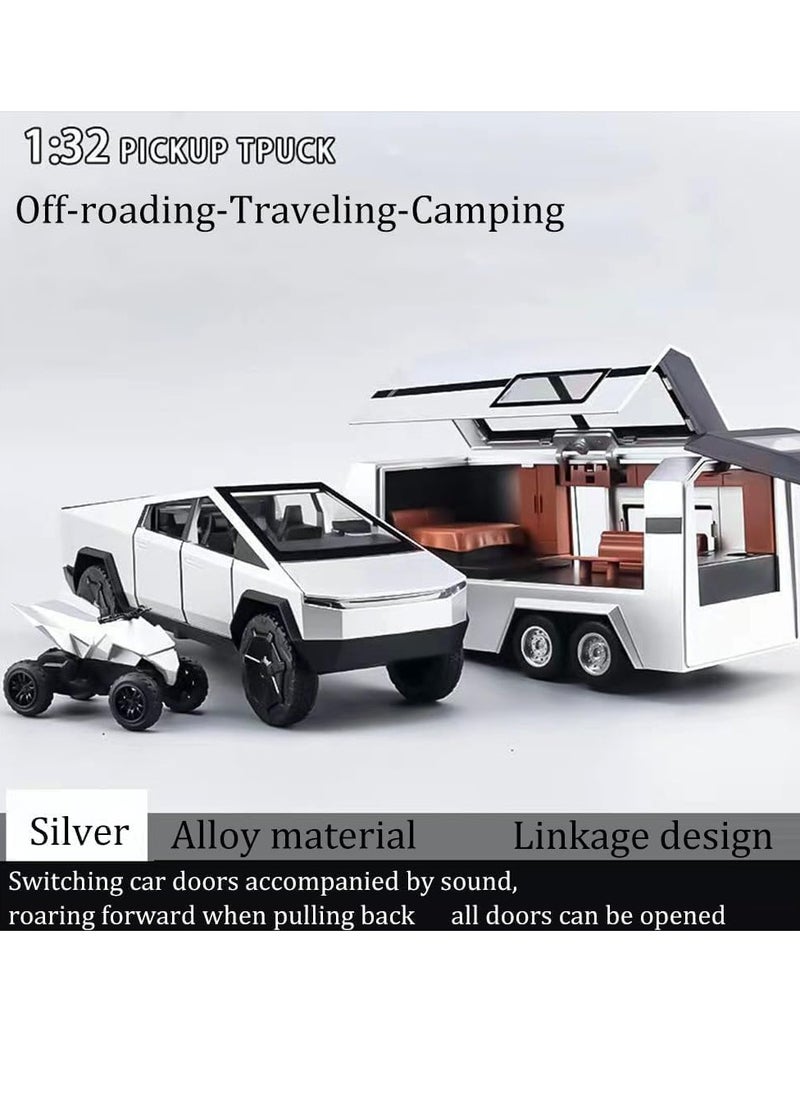 Generic - Boy Toy Tesla Pickup Truck 1:32 Cyber Truck Die-cast Metal Model Car, with Sound and Light, Pull Back, Suitable for Children and Adults and Above as Birthday Gifts (Silver) - Image 1