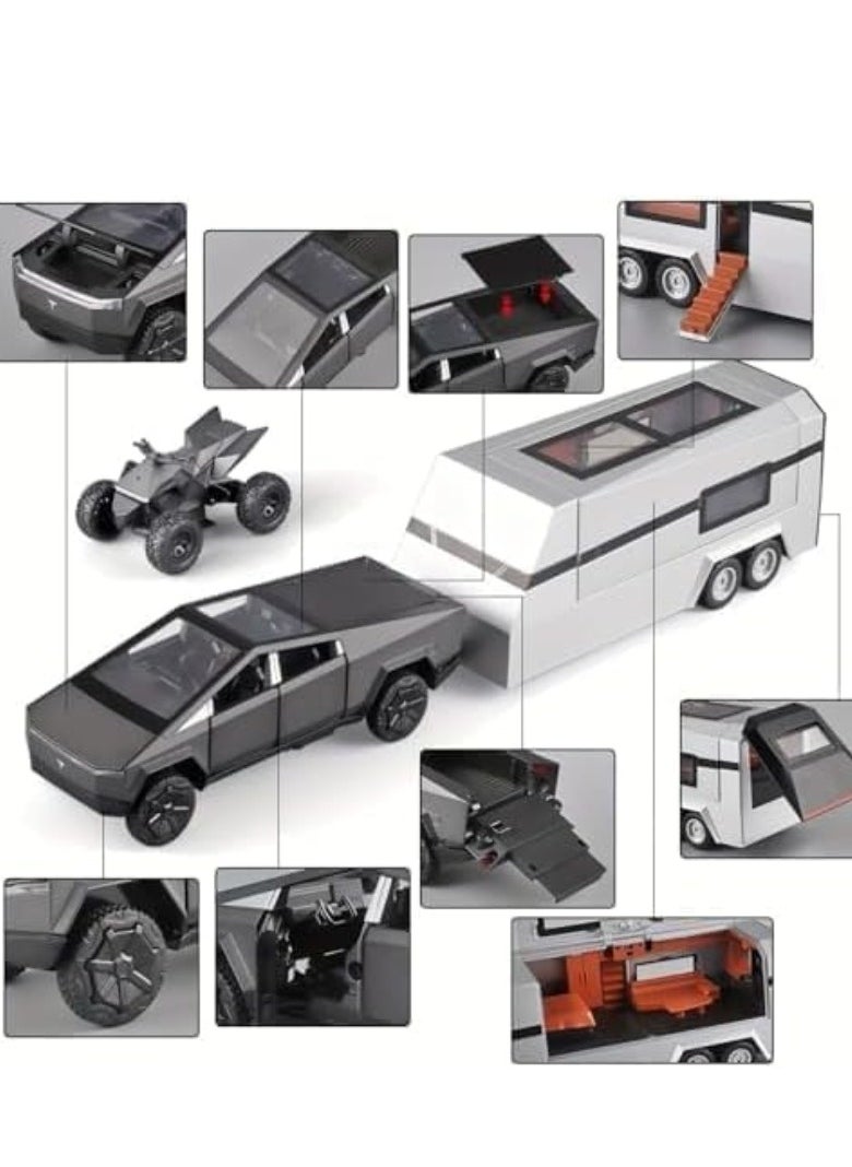 Generic - Boy Toy Tesla Pickup Truck 1:32 Cyber Truck Die-cast Metal Model Car, with Sound and Light, Pull Back, Suitable for Children and Adults and Above as Birthday Gifts (Silver) - Image 1