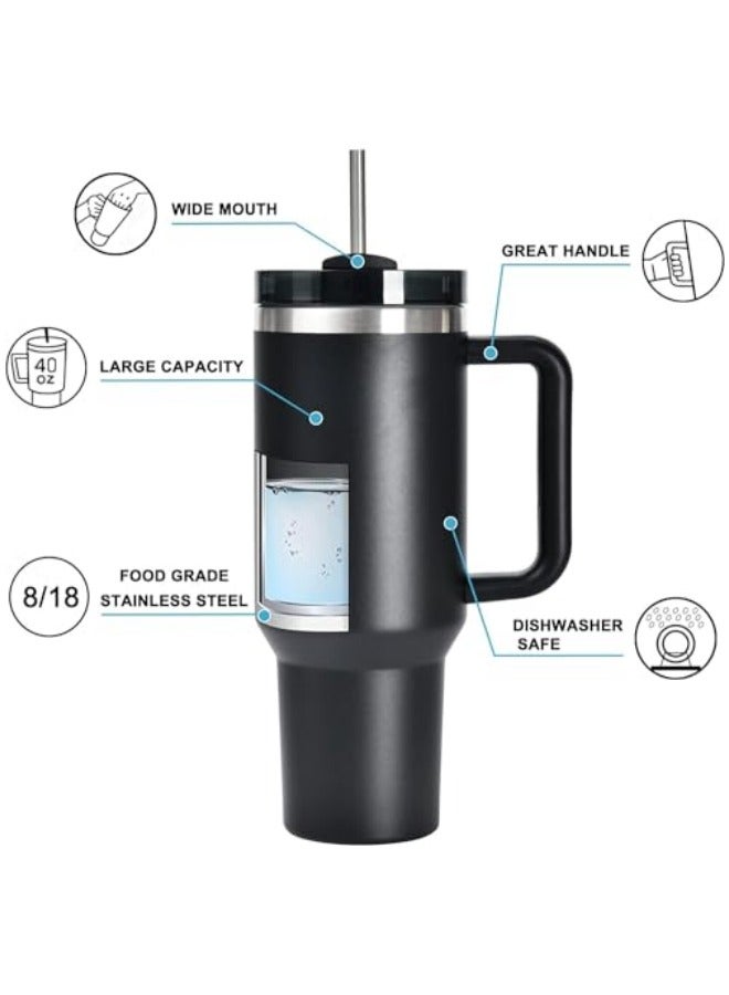 GGEROU 1.2L Tumbler with Lid and Straw Stainless Steel Insulated Tumblers with Handles Water Bottle Travel Coffee Mug Tumbler Cups for Cold and Hot Beverages, Black - Image 2