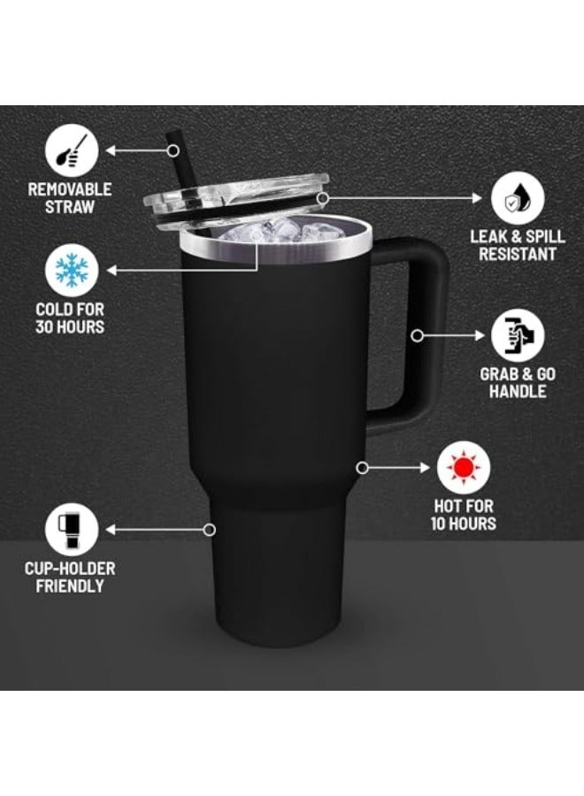 GGEROU 1.2L Tumbler with Lid and Straw Stainless Steel Insulated Tumblers with Handles Water Bottle Travel Coffee Mug Tumbler Cups for Cold and Hot Beverages, Black - Image 3