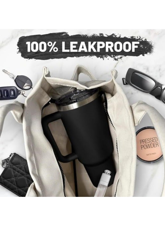 GGEROU 1.2L Tumbler with Lid and Straw Stainless Steel Insulated Tumblers with Handles Water Bottle Travel Coffee Mug Tumbler Cups for Cold and Hot Beverages, Black - Image 4