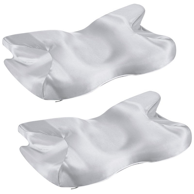 Eychei 2 Pcs Satin Pillowcase for Cervical Pillow, Gray Silky Cervical Pillow Case Contour Pillow Case Cover with Zipper, Smooth Ergonomic Pillowcase for Neck Pillow Cover - Image 1