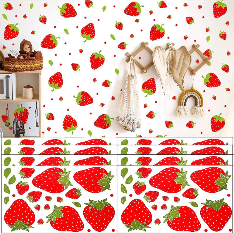 Arawat Strawberry Decor 8 Sheets / 184pcs Strawberry Stickers for Kitchen Bathroom Bed Room Decords Decor - Image 1