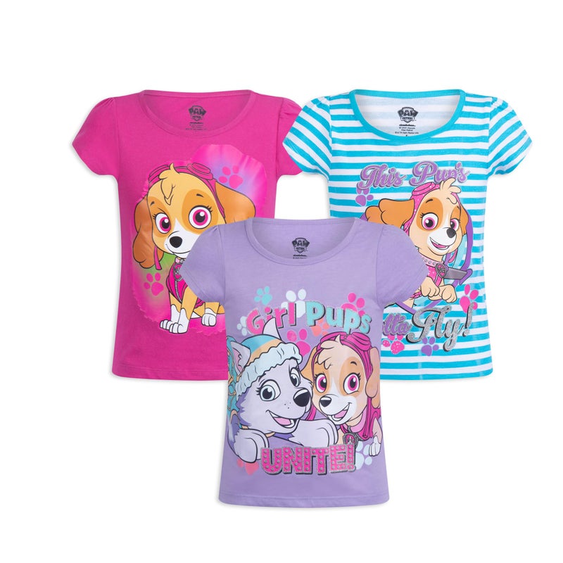 Paw Patrol Nickelodeon Skye and Everest Girls 3 Pack T-Shirts for Toddler Little Kids White - Image 1