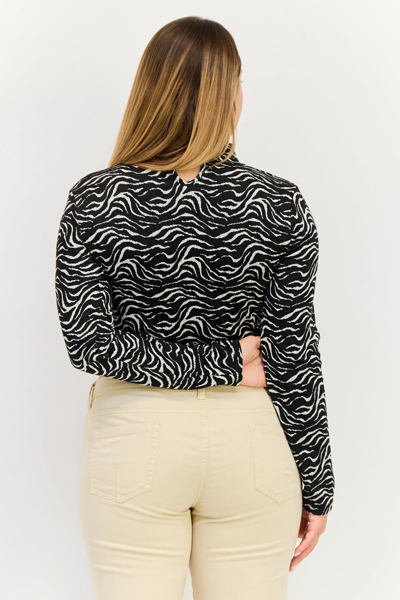 Sinsay Women Mock Neck Animal Print Long Sleeves Cut Out Crop Top, Multicolor - Image 3