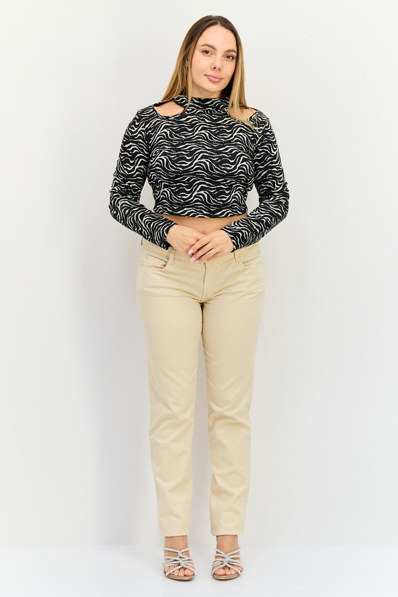 Sinsay Women Mock Neck Animal Print Long Sleeves Cut Out Crop Top, Multicolor - Image 4