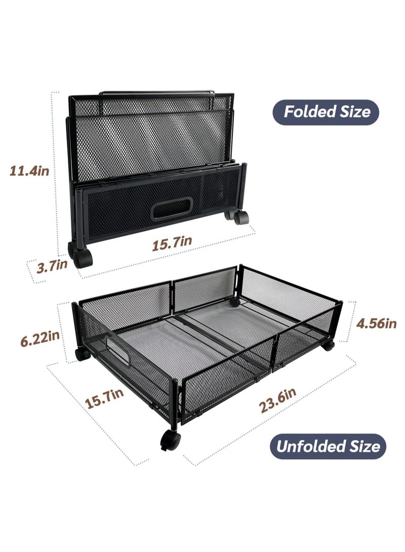 Zikra 2Pcs Under Bed Storage With Wheels, Under bed Storage Containers, Under Bed Shoe Storage Organizer, Large Metal Foldable Under Bed Drawer, Rolling Drawers for Shoes Clothes in Dorm Bedroom, Black - Image 5