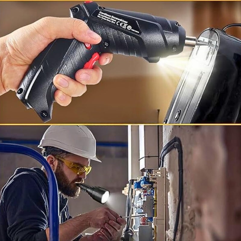Heavy Duty Cordless Screwdriver Set, Electric with 45 Piece Accessories, LED Light, USB Charging Cable, Mini Rechargeable Battery with Swivel Handle and Carry Case suitable for different Bolts Nuts