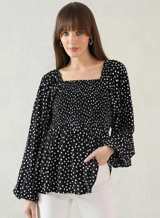 Femmella Femmella All-Over Print Smocked Detail Peplum Top