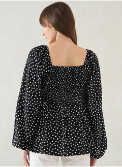 Femmella All-Over Print Smocked Detail Peplum Top by Styli  - Image 2