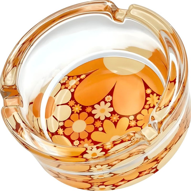 Vintage 70s Floral Round Ashtray with Non-Slip Base 1pc Home Office Decor - Image 2