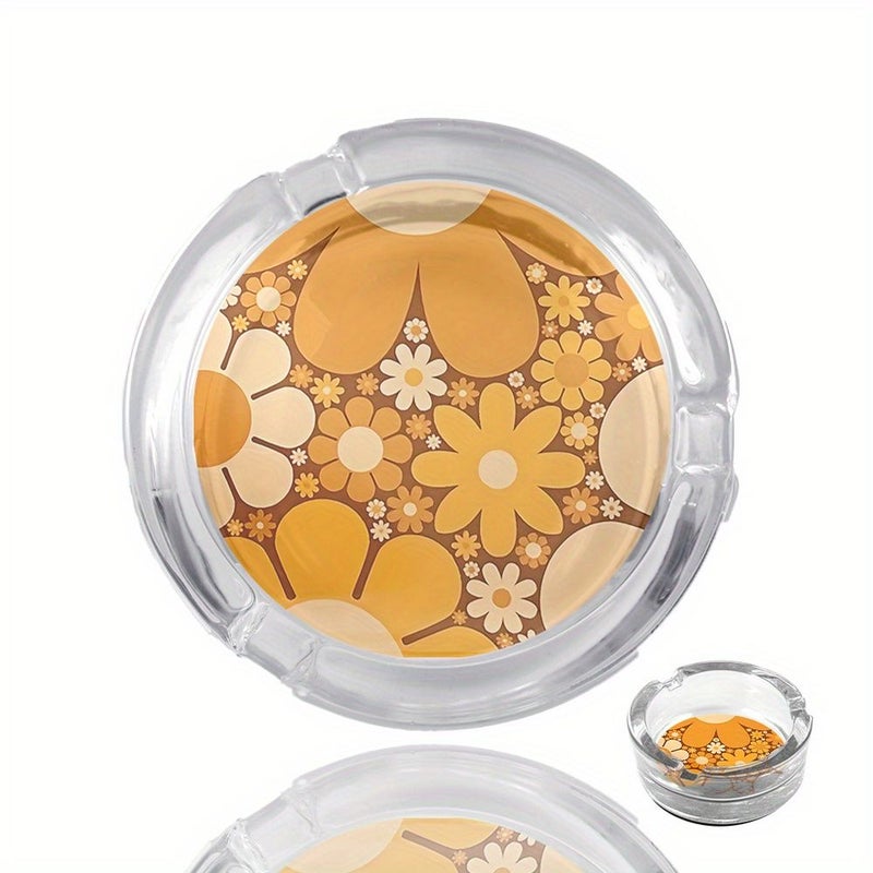 Vintage 70s Floral Round Ashtray with Non-Slip Base 1pc Home Office Decor - Image 3