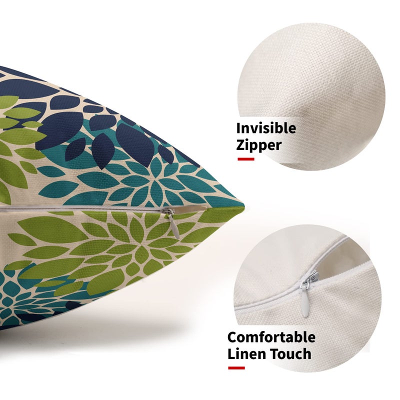 Smozenith Smozenith Navy Blue Green Teal Pillow Covers 12X20 Inch Set of 2  Modern Dahlia Floral Print Decorative Rectangle Throw Pillow Covers Outdoor Farmhouse Cushion Case for Home Couch Sofa Bed Decoration  - Image 3